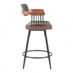 Bar stool Cameo pakoworld metal black-walnut wood-dark grey fabric 53x50x93cm