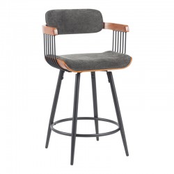 Bar stool Cameo pakoworld metal black-walnut wood-dark grey fabric 53x50x93cm