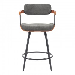Bar stool Cameo pakoworld metal black-walnut wood-dark grey fabric 53x50x93cm