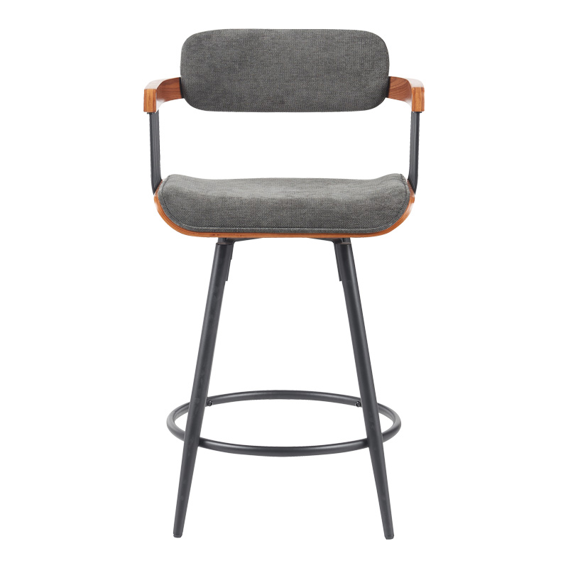Bar stool Cameo pakoworld metal black-walnut wood-dark grey fabric 53x50x93cm