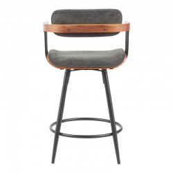 Bar stool Cameo pakoworld metal black-walnut wood-dark grey fabric 53x50x93cm