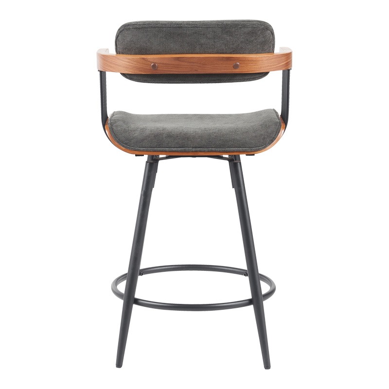 Bar stool Cameo pakoworld metal black-walnut wood-dark grey fabric 53x50x93cm