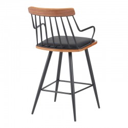 Posse bar stool pakoworld metal black-walnut wood-black pu 48x54x92.5cm Posse bar stool pakoworld metal black-walnut wood-black pu 48x54x92.5cm