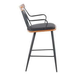 Posse bar stool pakoworld metal black-walnut wood-black pu 48x54x92.5cm Posse bar stool pakoworld metal black-walnut wood-black pu 48x54x92.5cm