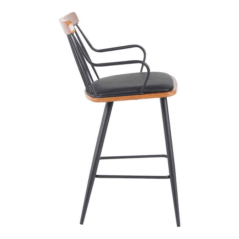 Posse bar stool pakoworld metal black-walnut wood-black pu 48x54x92.5cm Posse bar stool pakoworld metal black-walnut wood-black pu 48x54x92.5cm