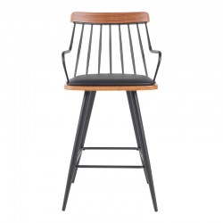 Posse bar stool pakoworld metal black-walnut wood-black pu 48x54x92.5cm Posse bar stool pakoworld metal black-walnut wood-black pu 48x54x92.5cm