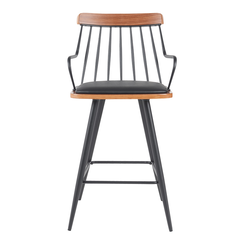 Posse bar stool pakoworld metal black-walnut wood-black pu 48x54x92.5cm Posse bar stool pakoworld metal black-walnut wood-black pu 48x54x92.5cm