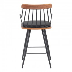 Posse bar stool pakoworld metal black-walnut wood-black pu 48x54x92.5cm Posse bar stool pakoworld metal black-walnut wood-black pu 48x54x92.5cm