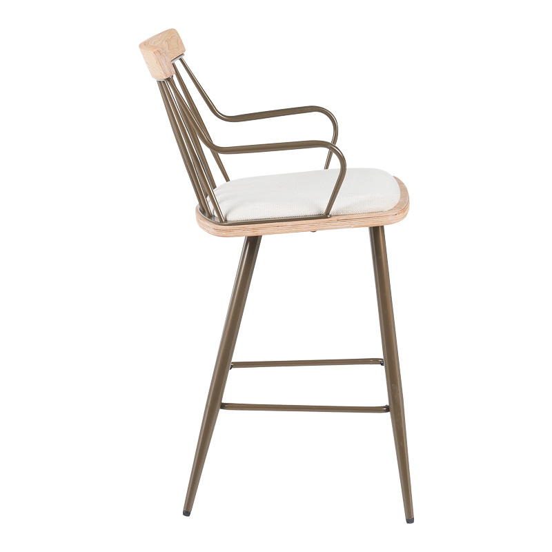Posse bar stool pakoworld bronze metal-white wash wood-beige fabric 48x54x92.5cm Posse bar stool pakoworld bronze metal-white wash wood-beige fabric 48x54x92.5cm