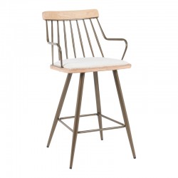 Posse bar stool pakoworld bronze metal-white wash wood-beige fabric 48x54x92.5cm Posse bar stool pakoworld bronze metal-white wash wood-beige fabric 48x54x92.5cm