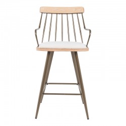 Posse bar stool pakoworld bronze metal-white wash wood-beige fabric 48x54x92.5cm Posse bar stool pakoworld bronze metal-white wash wood-beige fabric 48x54x92.5cm