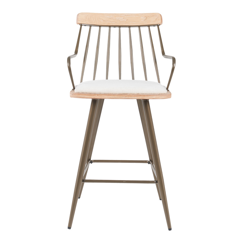 Posse bar stool pakoworld bronze metal-white wash wood-beige fabric 48x54x92.5cm Posse bar stool pakoworld bronze metal-white wash wood-beige fabric 48x54x92.5cm