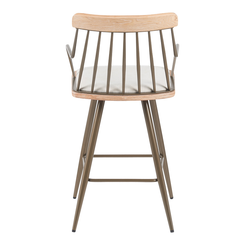 Posse bar stool pakoworld bronze metal-white wash wood-beige fabric 48x54x92.5cm Posse bar stool pakoworld bronze metal-white wash wood-beige fabric 48x54x92.5cm