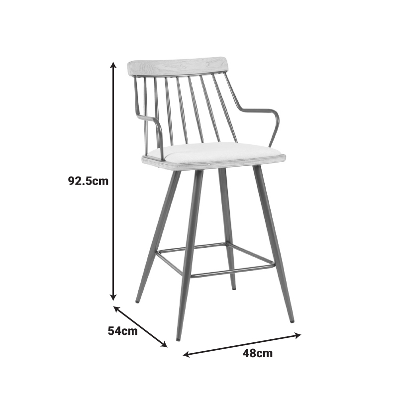 Posse bar stool pakoworld bronze metal-white wash wood-beige fabric 48x54x92.5cm Posse bar stool pakoworld bronze metal-white wash wood-beige fabric 48x54x92.5cm