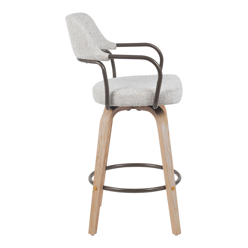 Rotating middle-height bar stool Tertia pakoworld metal-wood and fabric in beige-brown color 54x52x98cm