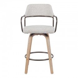 Rotating middle-height bar stool Tertia pakoworld metal-wood and fabric in beige-brown color 54x52x98cm
