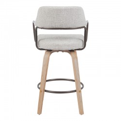 Rotating middle-height bar stool Tertia pakoworld metal-wood and fabric in beige-brown color 54x52x98cm