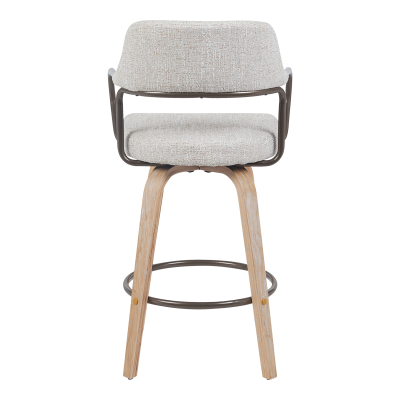 Rotating middle-height bar stool Tertia pakoworld metal-wood and fabric in beige-brown color 54x52x98cm