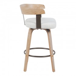 Rotating middle-height bar stool Anesy pakoworld metal-wood and fabric in beige color 54x50x85cm