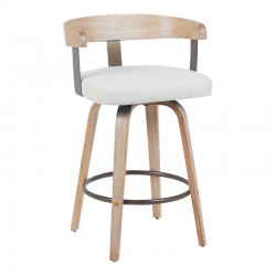 Rotating middle-height bar stool Anesy pakoworld metal-wood and fabric in beige color 54x50x85cm