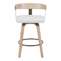 Rotating middle-height bar stool Anesy pakoworld metal-wood and fabric in beige color 54x50x85cm