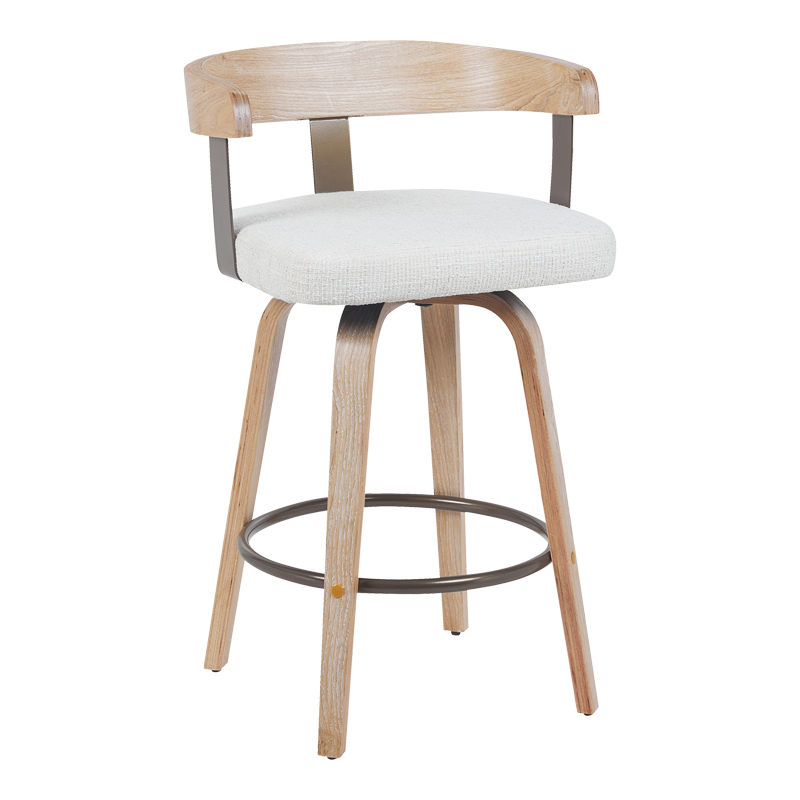 Rotating middle-height bar stool Anesy pakoworld metal-wood and fabric in beige color 54x50x85cm