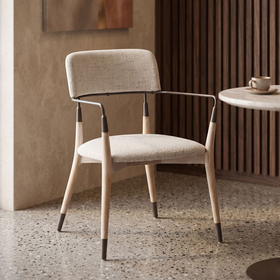 Armchair Sentana pakoworld metal-wood and beige-brown fabric 56.5x56x79cm