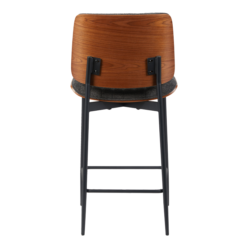 Σκαμπό-μπαρ Kathy pakoworld ξύλο σε καρυδί με γκρι ύφασμα 48.5x52.5x96εκ