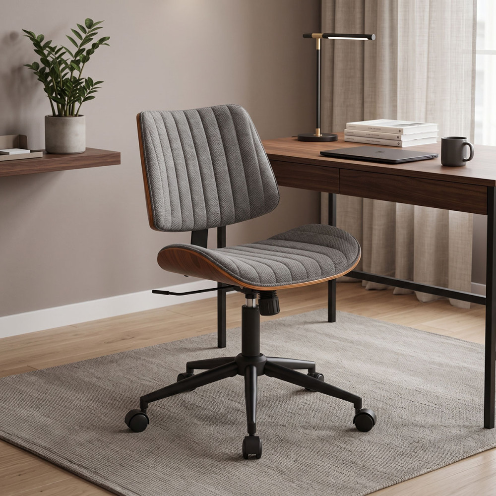 Work desk chair Amani pakoworld walnut wood with grey fabric 52x54x90.5cm