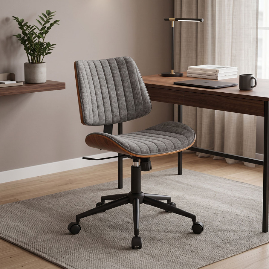 Work desk chair Amani pakoworld walnut wood with grey fabric 52x54x90.5cm