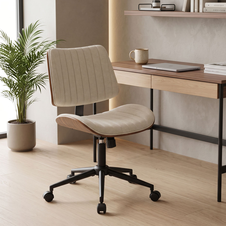 Work desk chair Amani pakoworld walnut wood with beige fabric 52x54x90.5cm