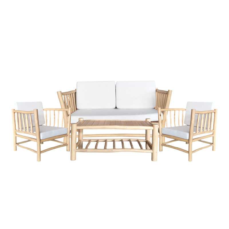 Living set Mayorka pakoworld set of 4 natural teakwood-white cushion