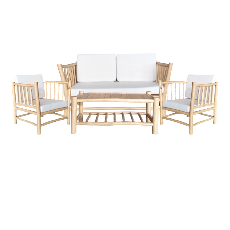 Living set Mayorka pakoworld set of 4 natural teakwood-white cushion Living set Mayorka pakoworld set of 4 natural teakwood-white cushion