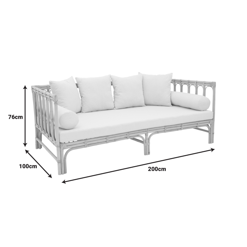 Sofa Alessa pakoworld natural rattan-white fabric with cushions 200x100x76cm