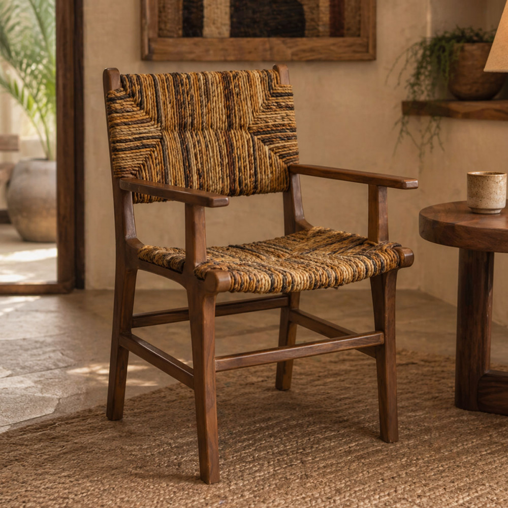 Armchair Refane pakoworld natural teak wood-straw 55x60x85cm