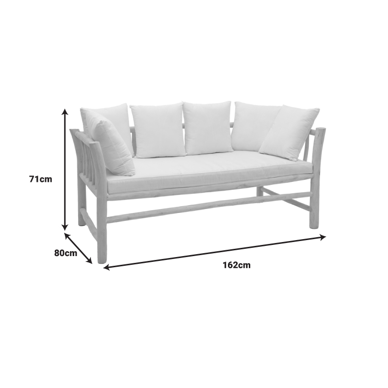 2-seater sofa Dranjere pakoworld natural color teak wood with beige fabric 167x80x71cm