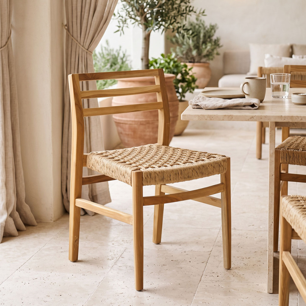Tuga chair pakoworld teak wood-pe rope frame in natural shade 50x58x86cm