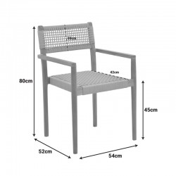 Πολυθρόνα Lengan pakoworld σκελετός teak ξύλο σε φυσική απόχρωση-μαύρο σχοινί 54x52x80εκ