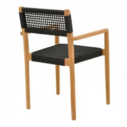 Πολυθρόνα Lengan pakoworld σκελετός teak ξύλο σε φυσική απόχρωση-μαύρο σχοινί 54x52x80εκ