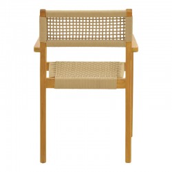 Πολυθρόνα Lengan pakoworld σκελετός teak ξύλο σε φυσική απόχρωση-μπεζ σχοινί 54x52x80εκ
