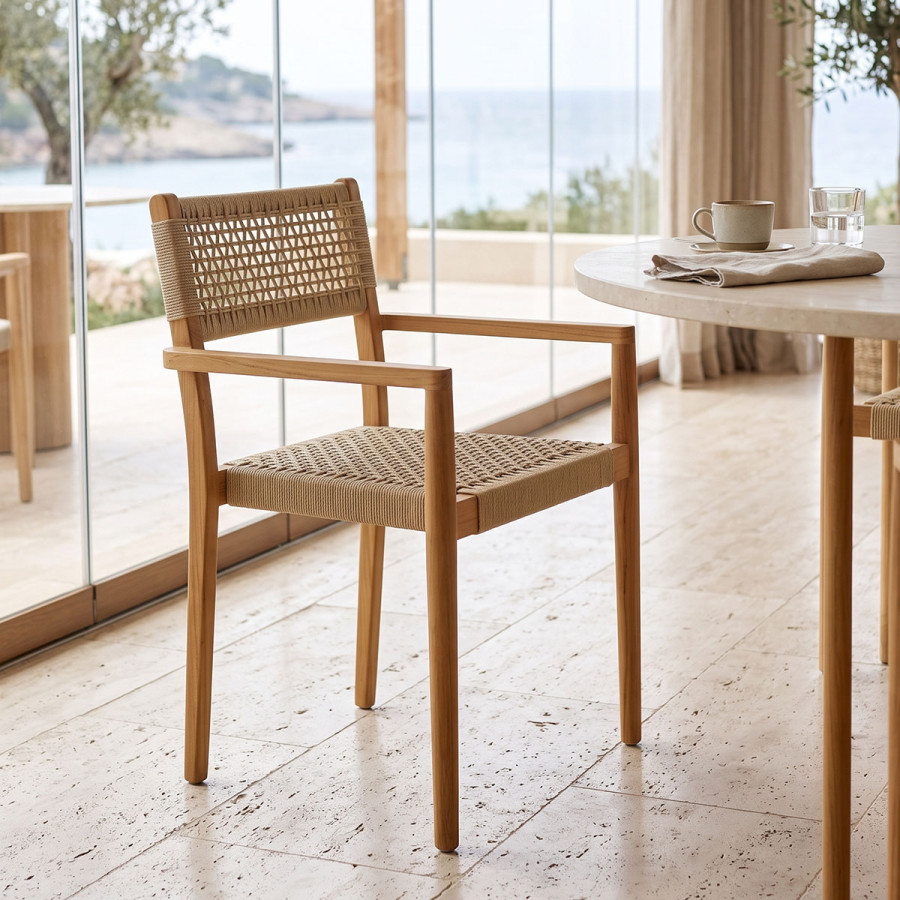 Armchair Lengan pakoworld teak wood frame in natural shade-beige rope 54x52x80cm