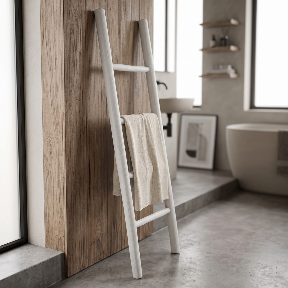 Σκάλα Morjeve pakoworld teak ξύλο σε white wash απόχρωση 45x6x150εκ