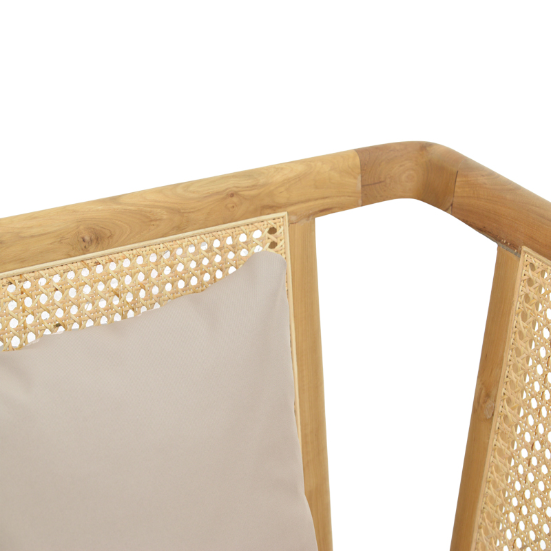 Πολυθρόνα Jenta pakoworld teak ξύλο με rattan σε φυσική απόχρωση και μπεζ μαξιλάρι 72x67x92εκ