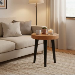 Βοηθητικό τραπέζι Labous pakoworld suar ξύλο σε φυσική-μαύρη απόχρωση Φ35x45εκ