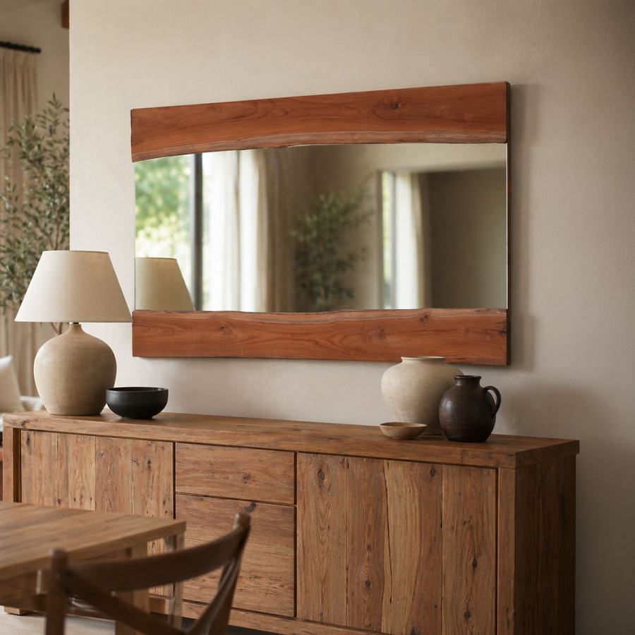 Καθρέπτης Riverine pakoworld teak ξύλο σε φυσική απόχρωση 120x80x4εκ