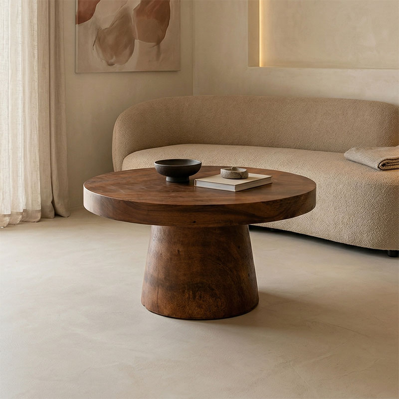 Τραπέζι σαλονιού Nepal pakoworld καρυδί suar ξύλο Φ80x45εκ