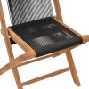Foldable Banou chair pakoworld teak wood and pe rope in black shade 52.5x56x89cm