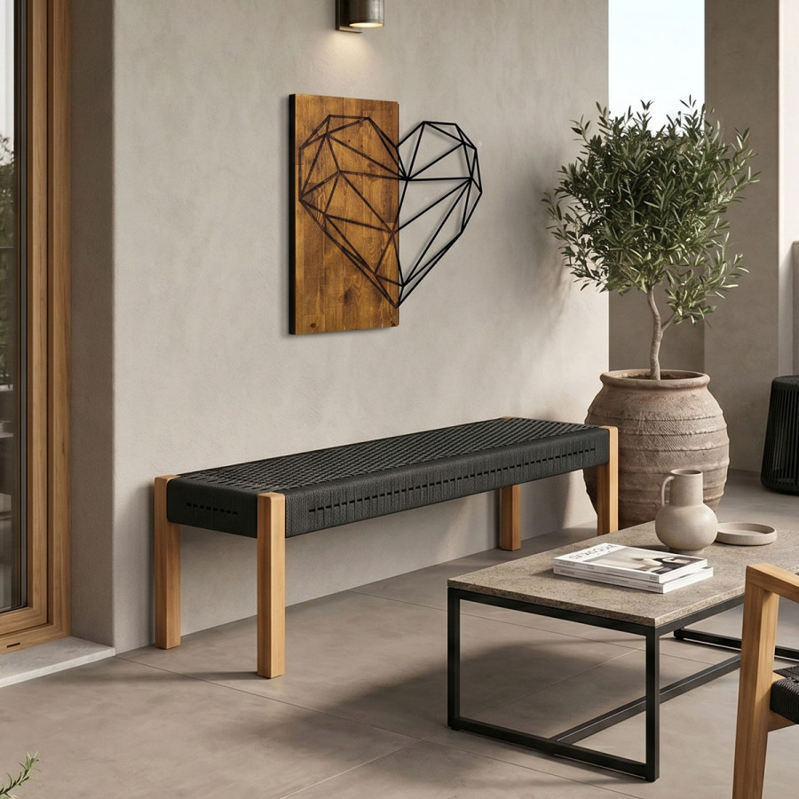 Bench Uma pakoworld teak wood and pe rope in black shade 120x45x40cm