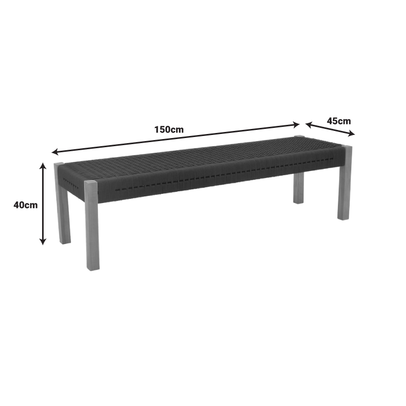 Bench Uma pakoworld teak wood and pe rope in natural shade 150x45x40cm
