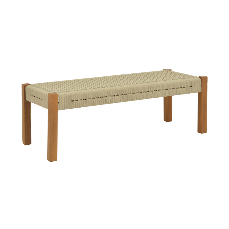 Bench Uma pakoworld teak wood and pe rope in natural shade 150x45x40cm